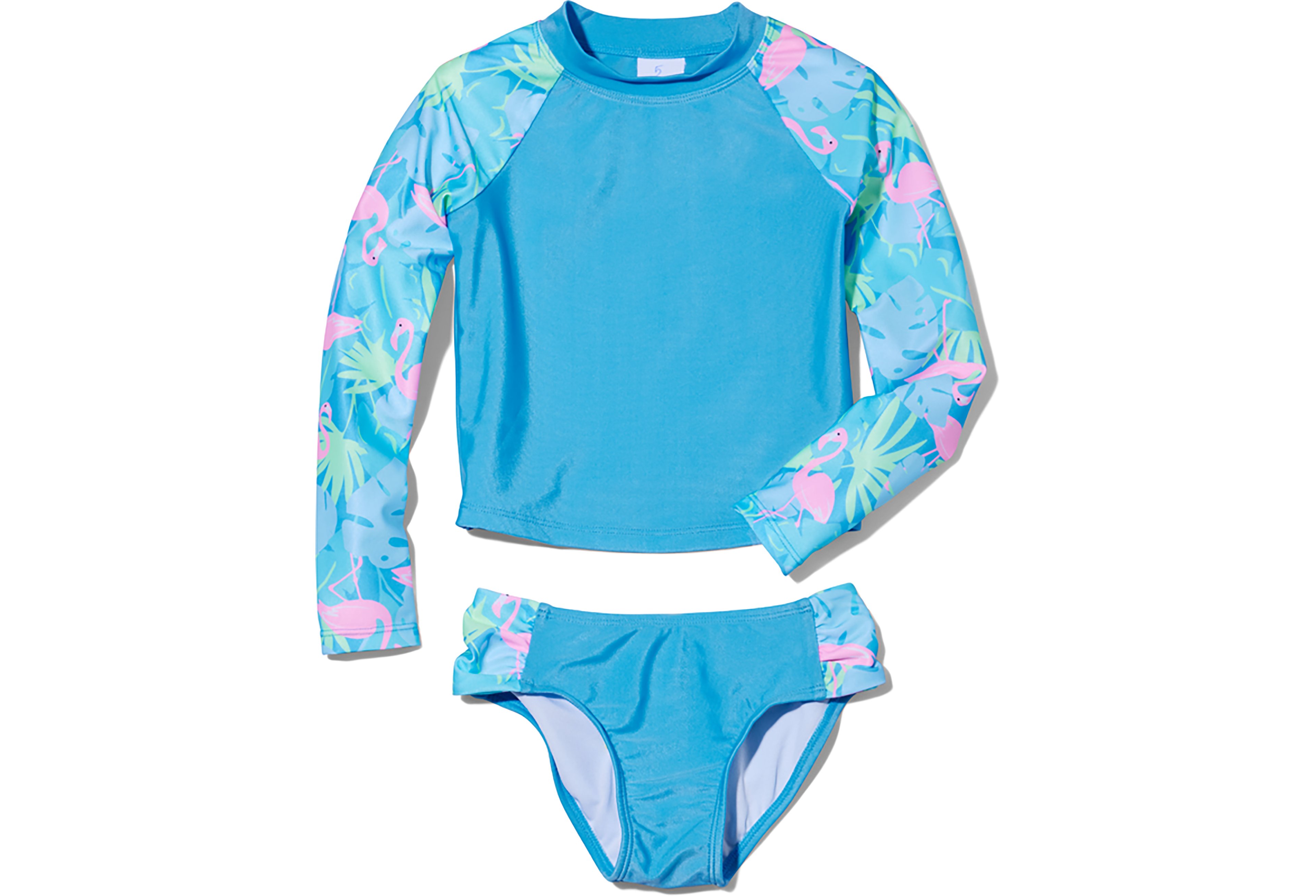 O'Rageous Toddler Girls' Flamingo Tropical and Feeder Stripe Rash Guard 2-Piece Swimsuit