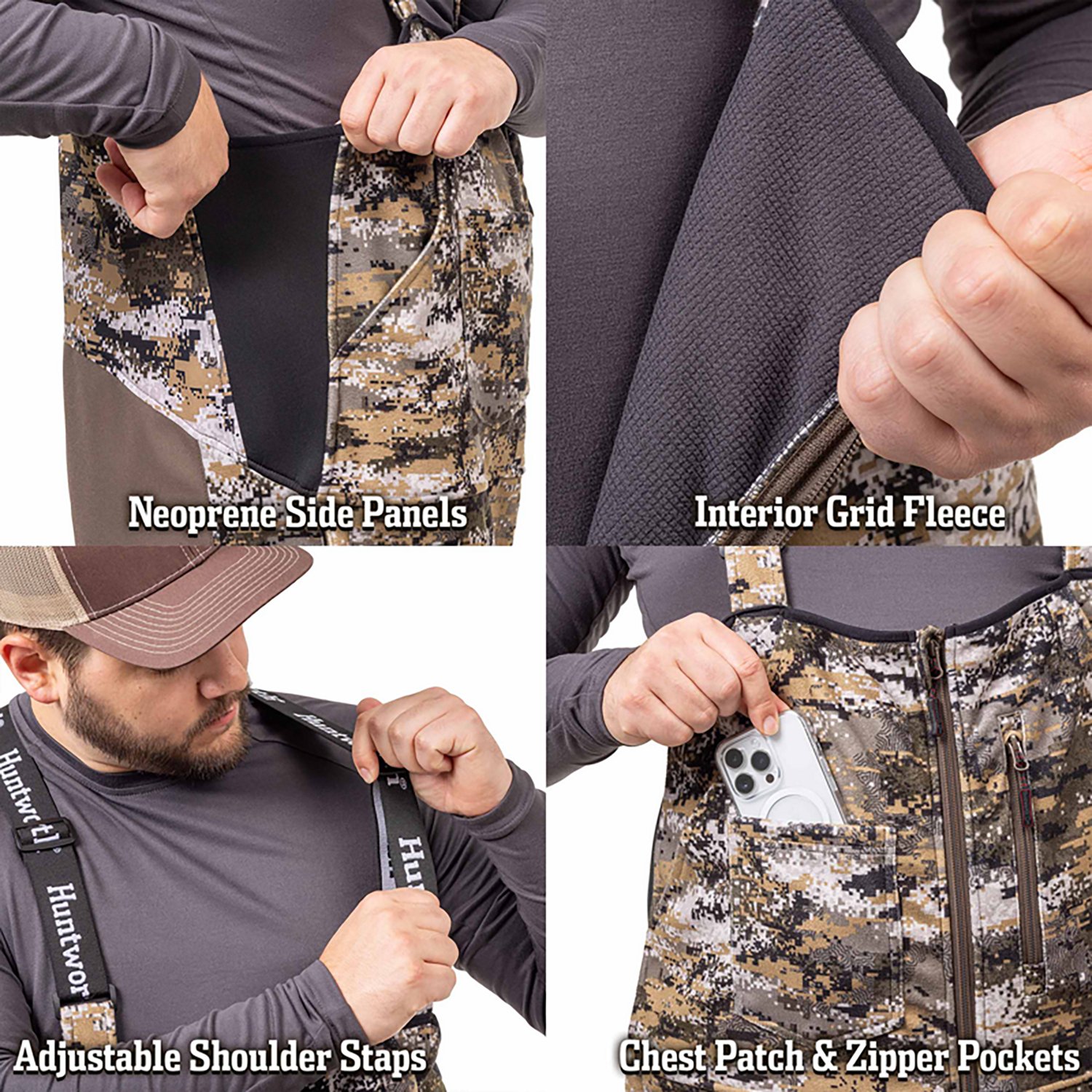 Huntworth Men's Elkins MW Softshell Grid-Fleece Lined Bib - view number 4