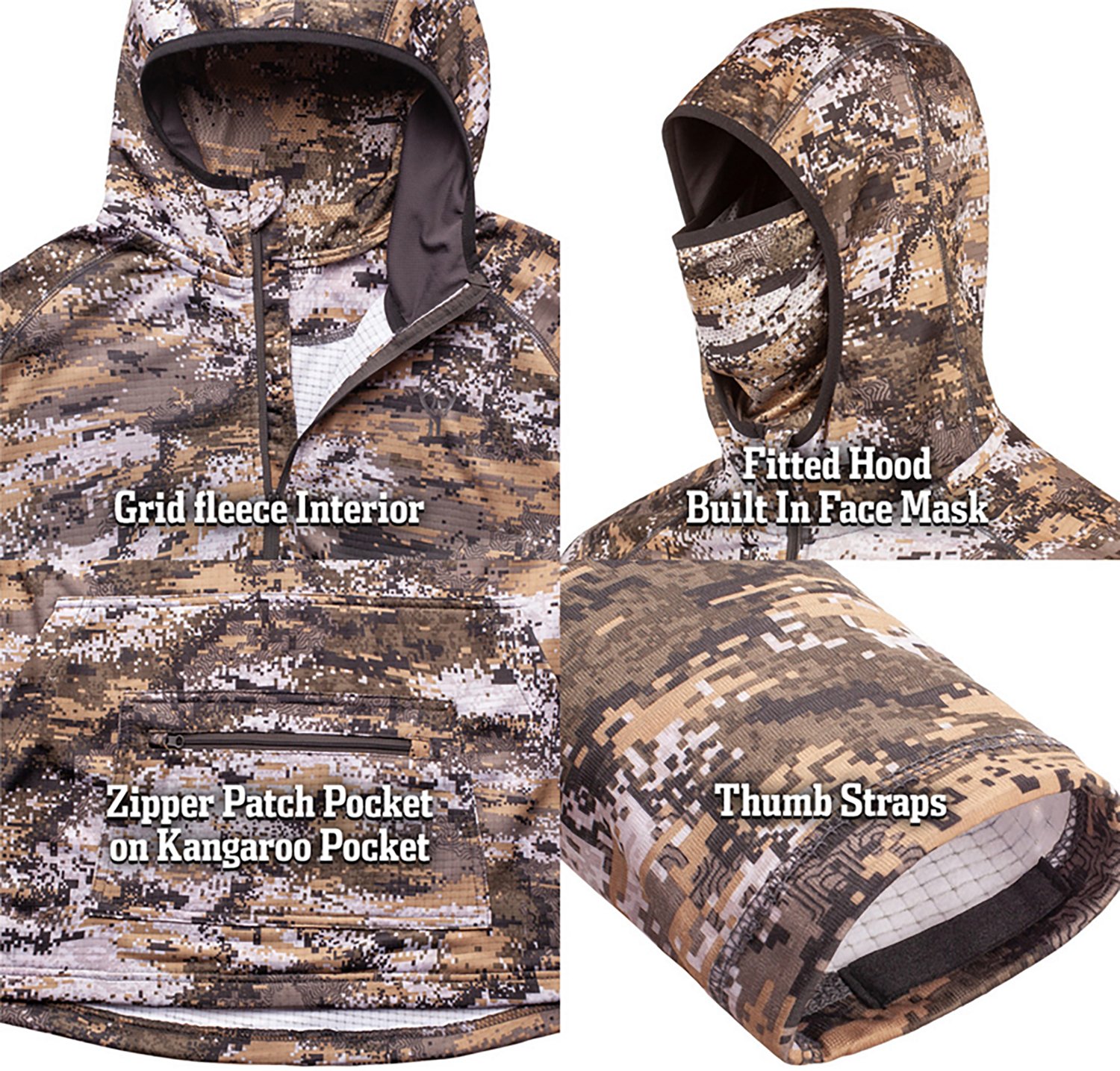 Huntworth Men's Shelton Facemask MW Grid Fleece Half Zip Hoodie - view number 5