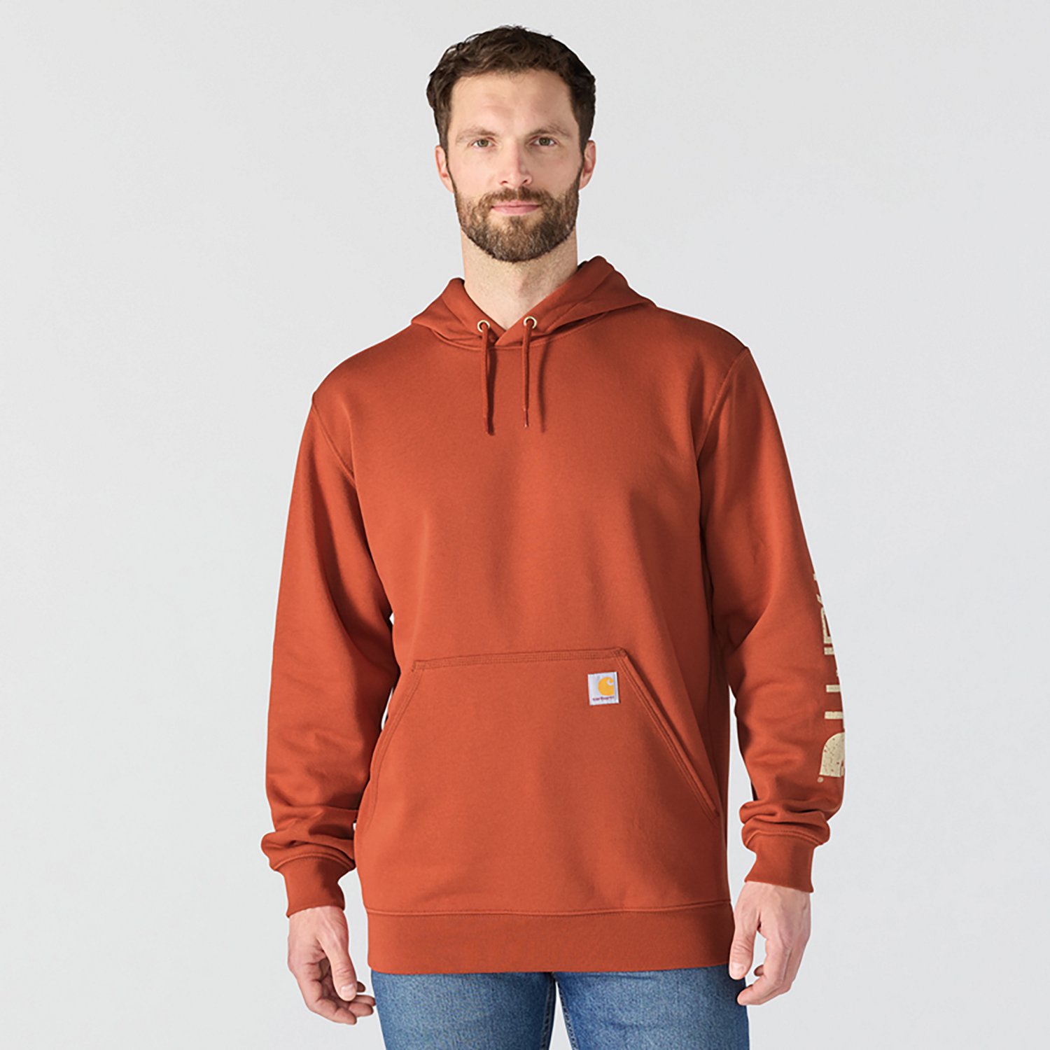 Carhartt Men's Loose Fit Midweight Signature Sleeve Logo Hooded Sweatshirt