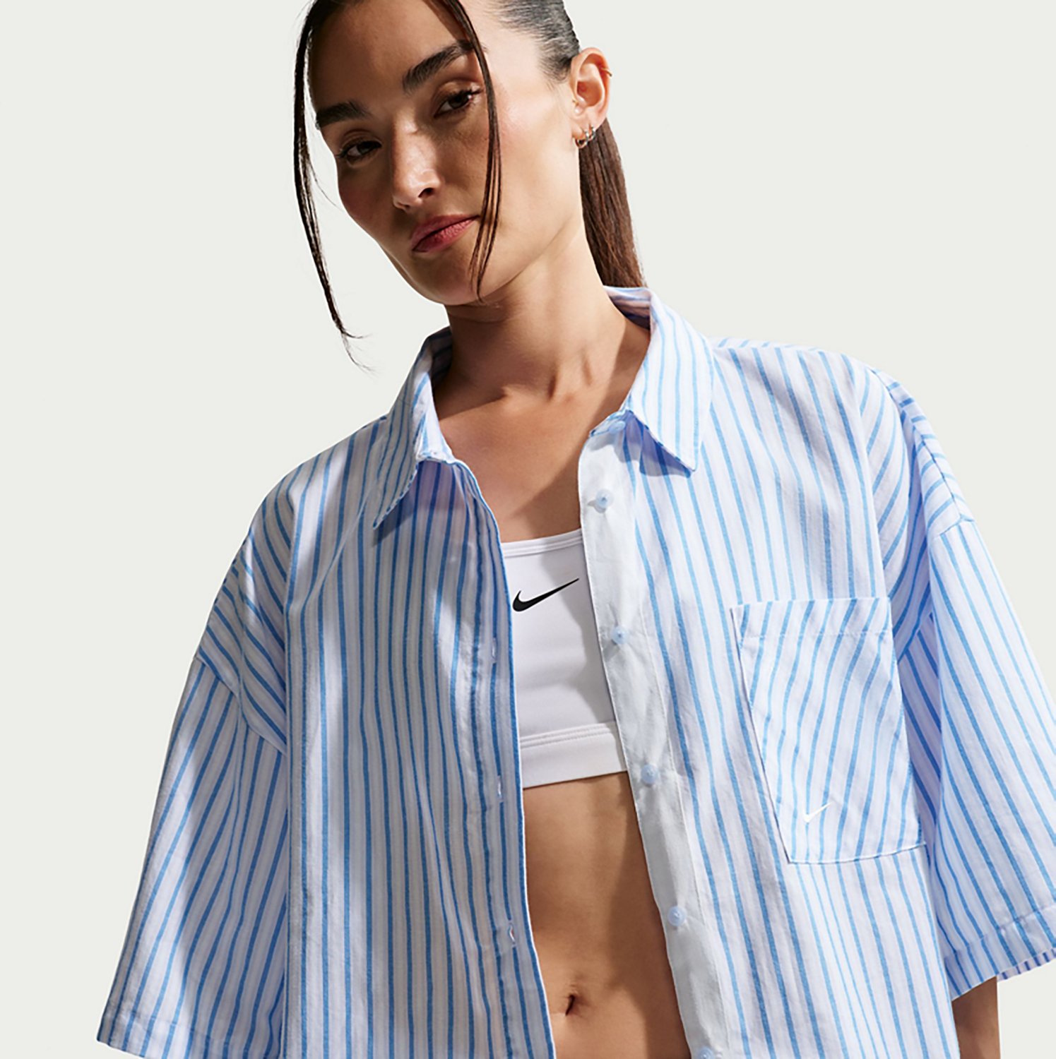 Nike Women's Sportswear Chill Poplin Oversized Striped Top - view number 5