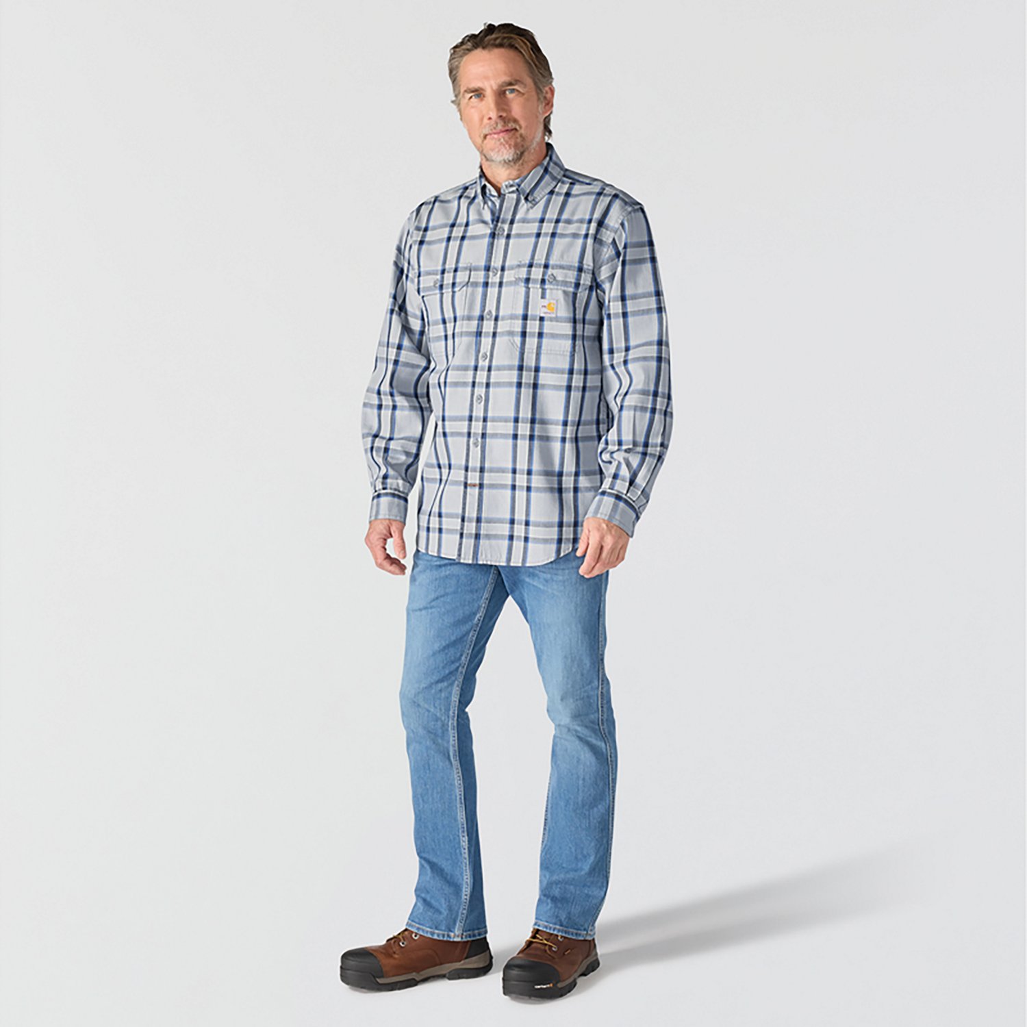 Carhartt Men's Flame-Resistant Force Rugged Flex Loose Fit Midweight Twill Plaid Shirt - view number 5