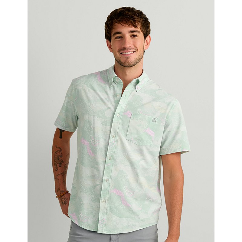 Huk Men's Kona Printed Shirt, in Heron Blue, Size XL | by West Marine