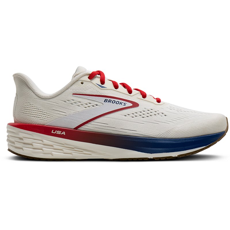 BROOKS Launch 12, Color: Coconut/Red/Blue, Size: 8.5, Width: B (1204711B231.085)