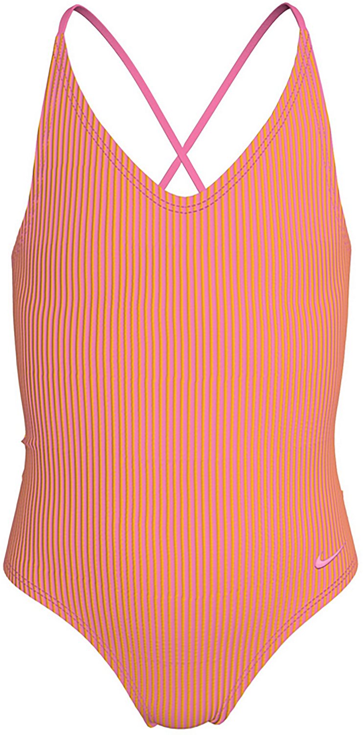 Nike Girls’ Ripple Texture Lace‑Up One‑Piece Swimsuit