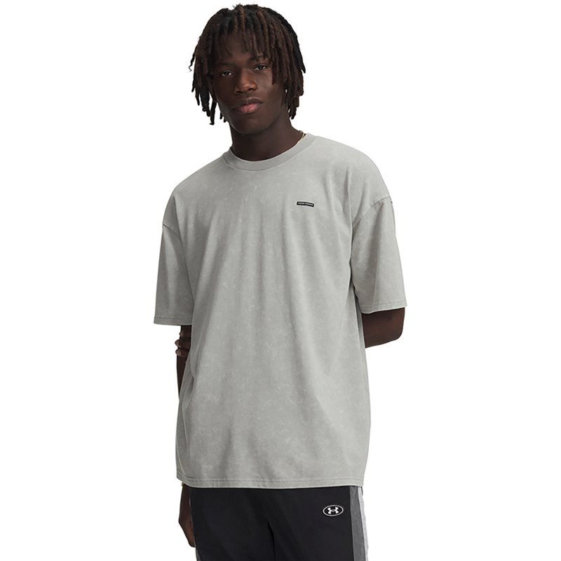 Under Armour Men's Heavyweight Oversized Logo Wash T-Shirt, XL, Titanium/White