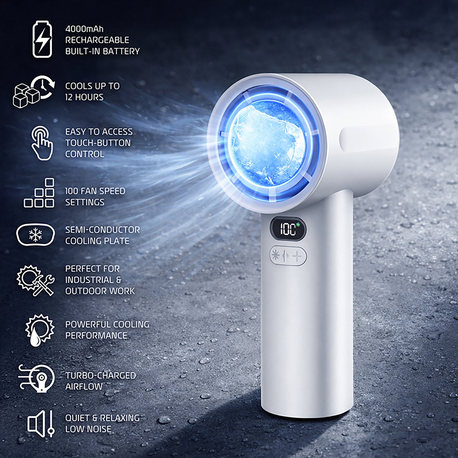 AlphaCool Rechargeable Handheld Fan with Cooling Plate - view number 5