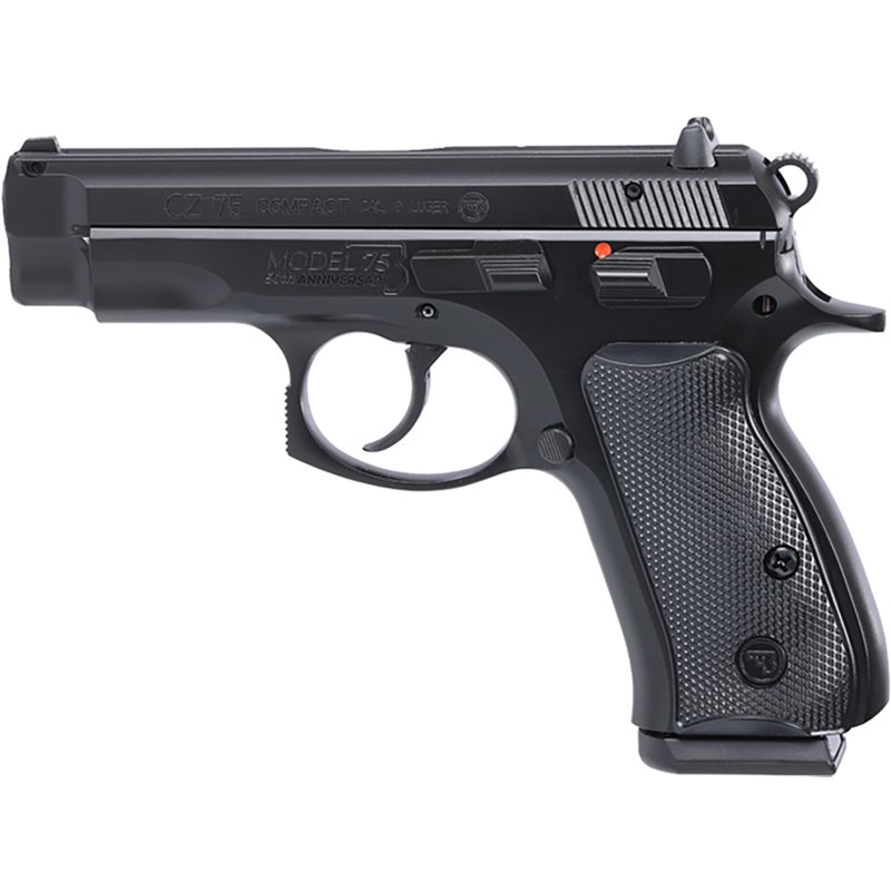 CZ-USA CZ 75 Compact 50th Anniversary Elite 9mm 3.75" Bbl 15rd Blk Polycoat Steel Frame, FS, MS, Blk Plastic Grips Full-Size Handgun 91208