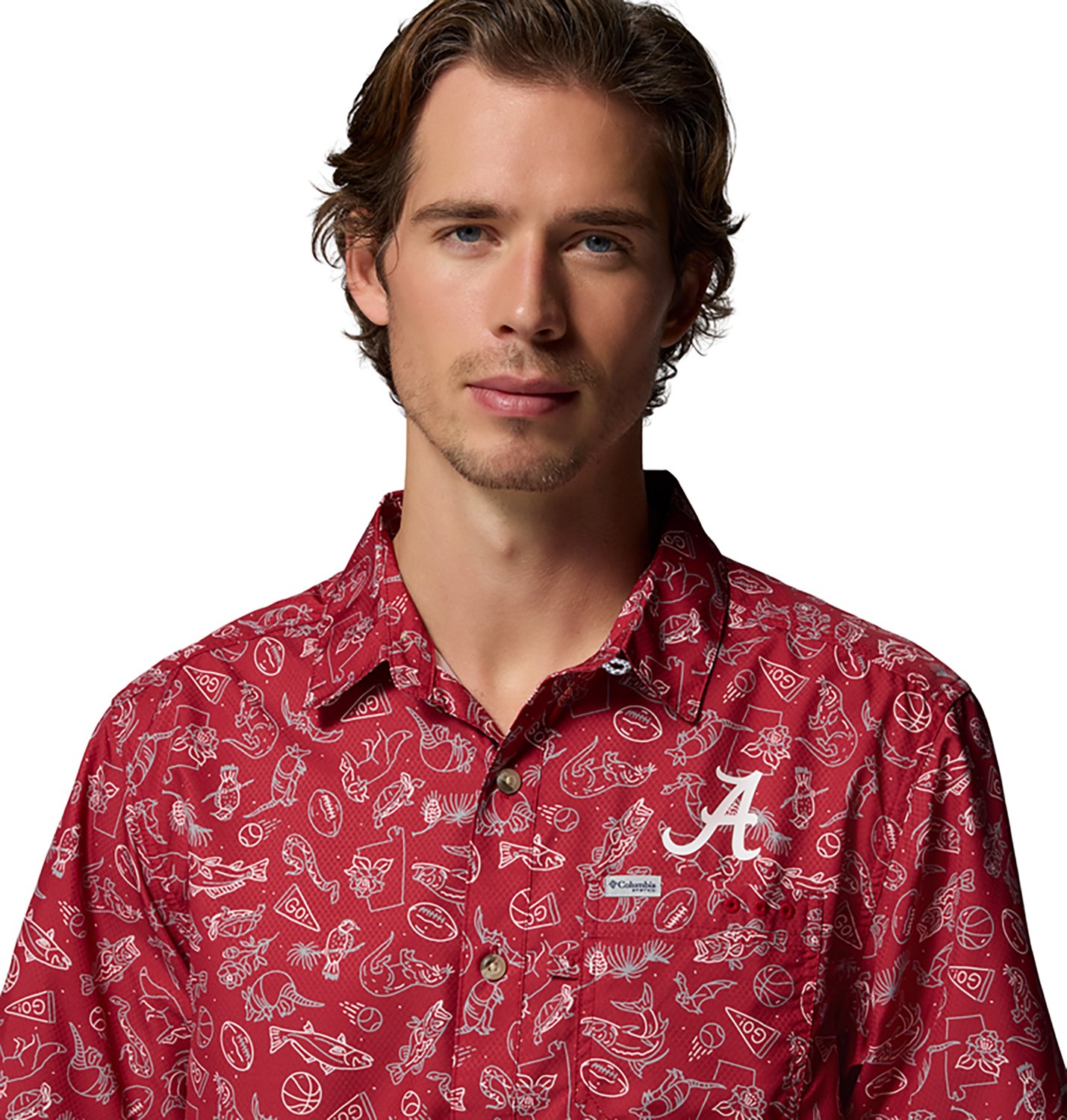 Columbia Sportswear Men's University of Alabama Collegiate PFG Super Slack Tide Livin Print Shirt