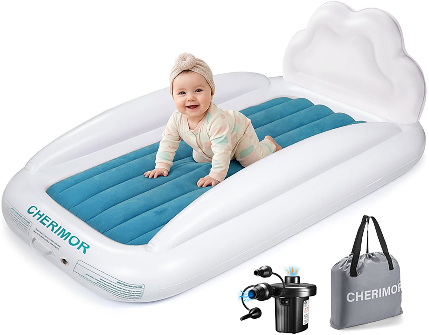 Cherimor 11 in. Toddler Airbed with Electric Pump and Bumpers