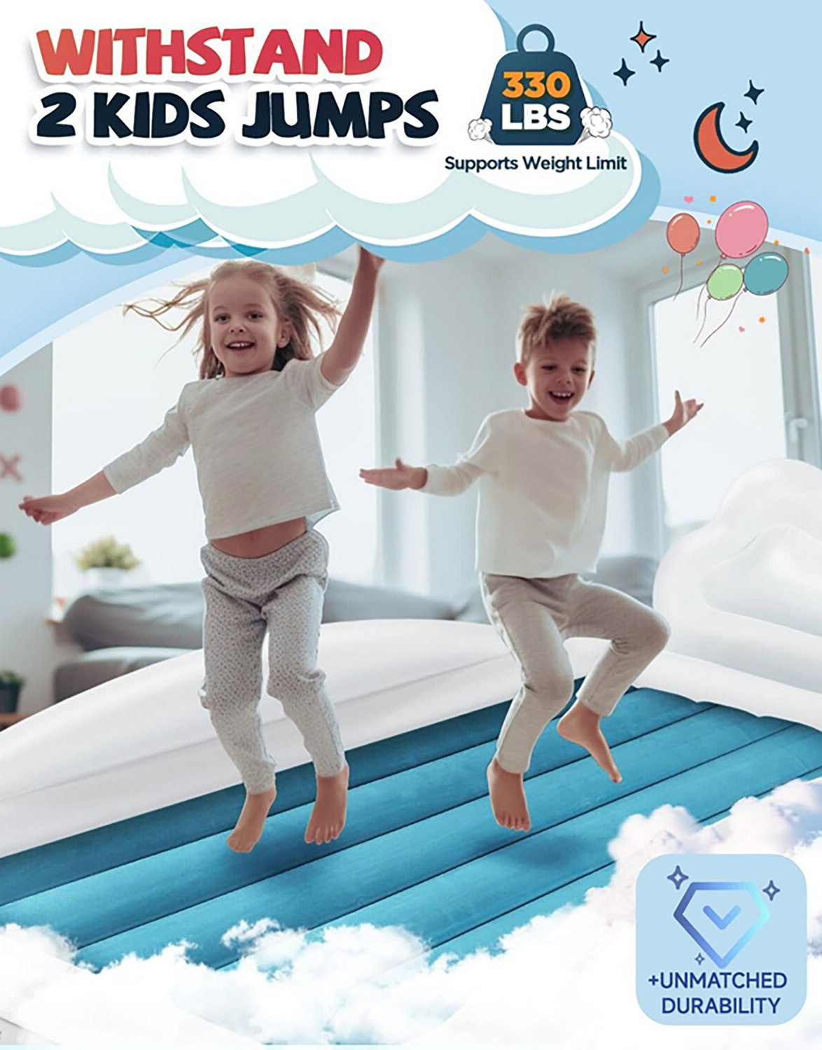 Cherimor 11 in. Toddler Airbed with Electric Pump and Bumpers