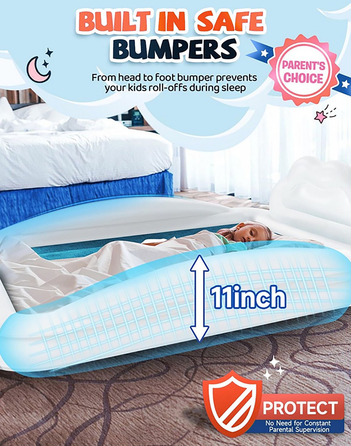 Cherimor 11 in. Toddler Airbed with Electric Pump and Bumpers