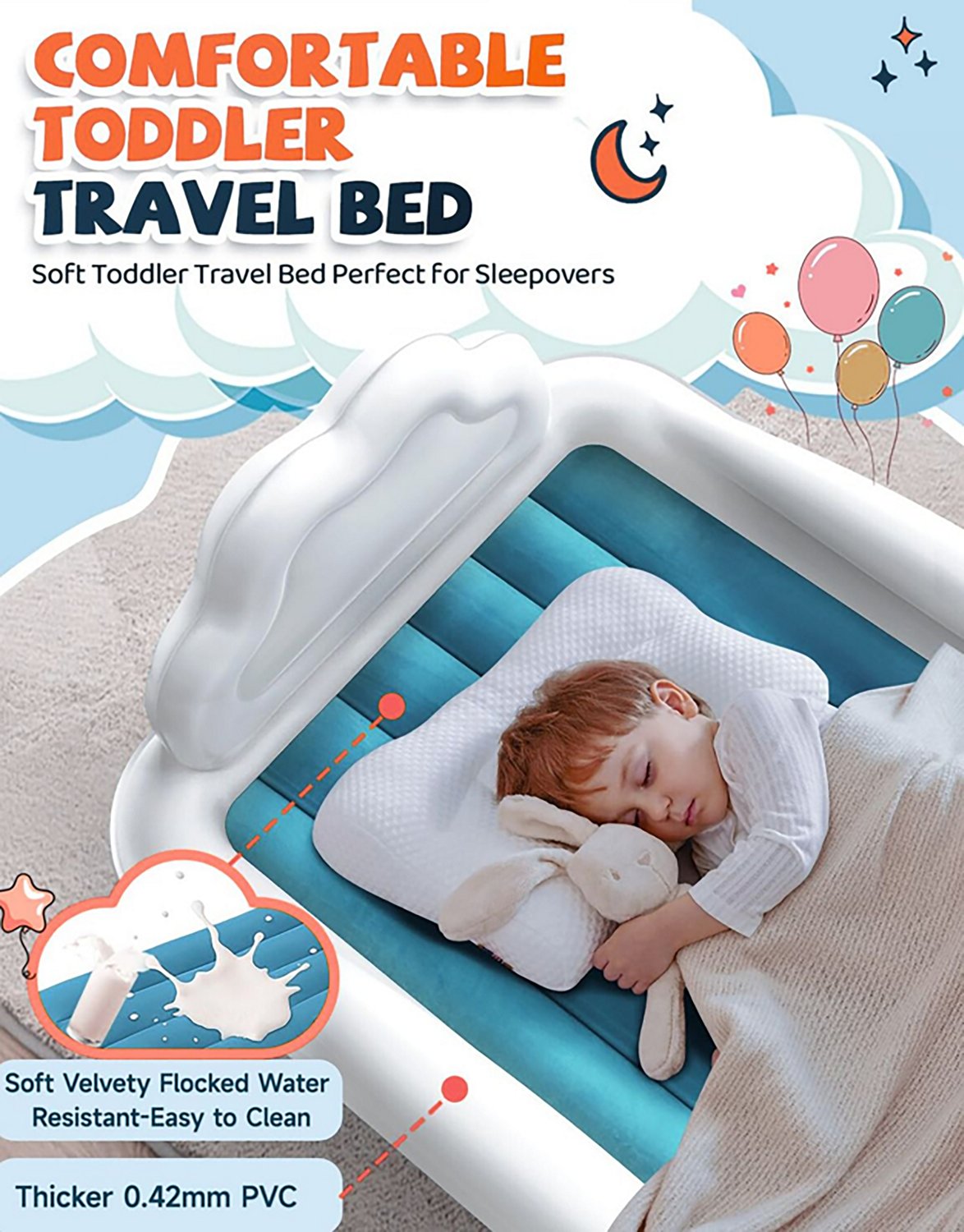 Cherimor 11 in. Toddler Airbed with Electric Pump and Bumpers
