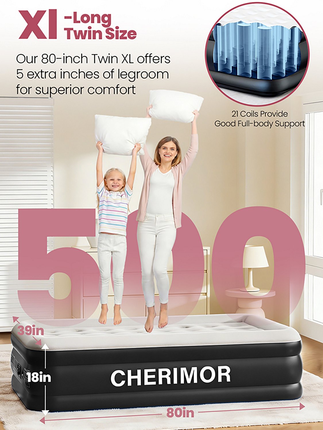 Cherimor 18 in. Series Twin XL Airbed with Built‑In Pump and Pillow‑Top Surface - view number 4