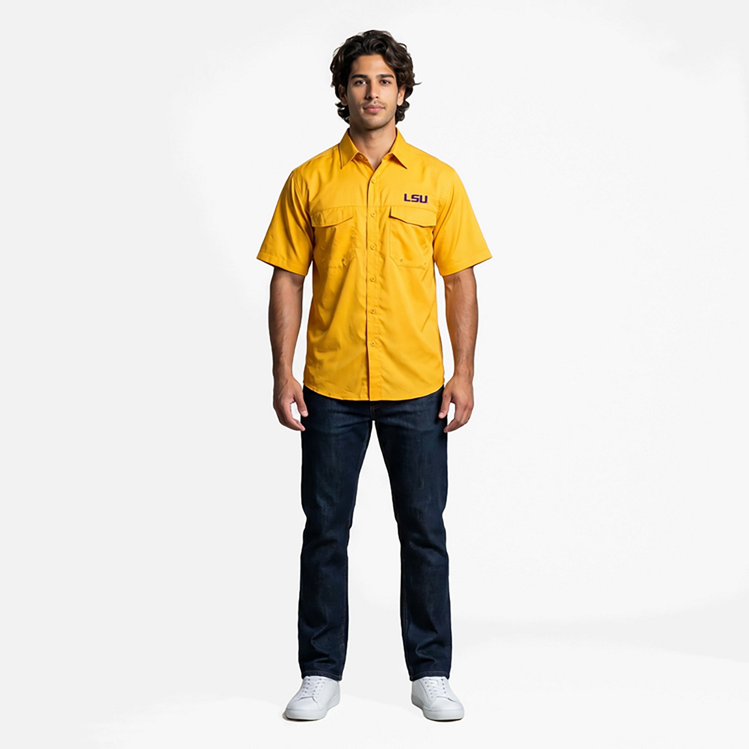 Antigua Men's Louisiana State University Game Day Woven Fishing Shirt - view number 2