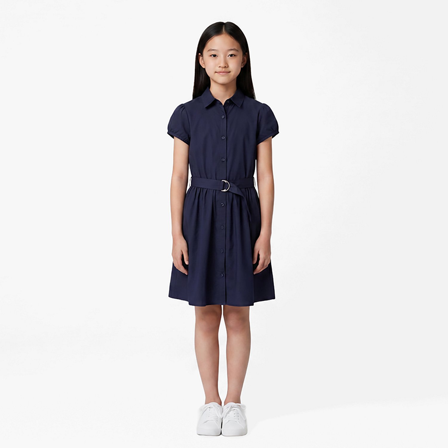 Nautica Girls' 4-6x Belted Short Sleeve Shirt Dress