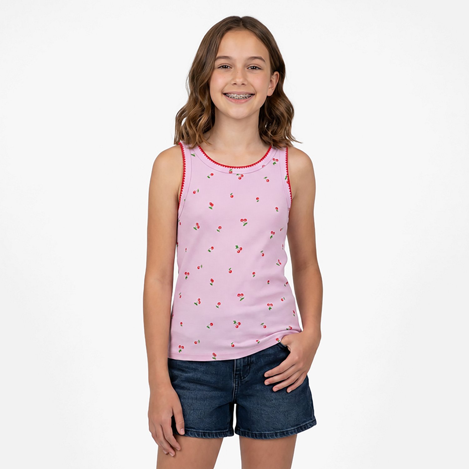 BCG Girls’ Blanket Stitch Printed Rib Tank