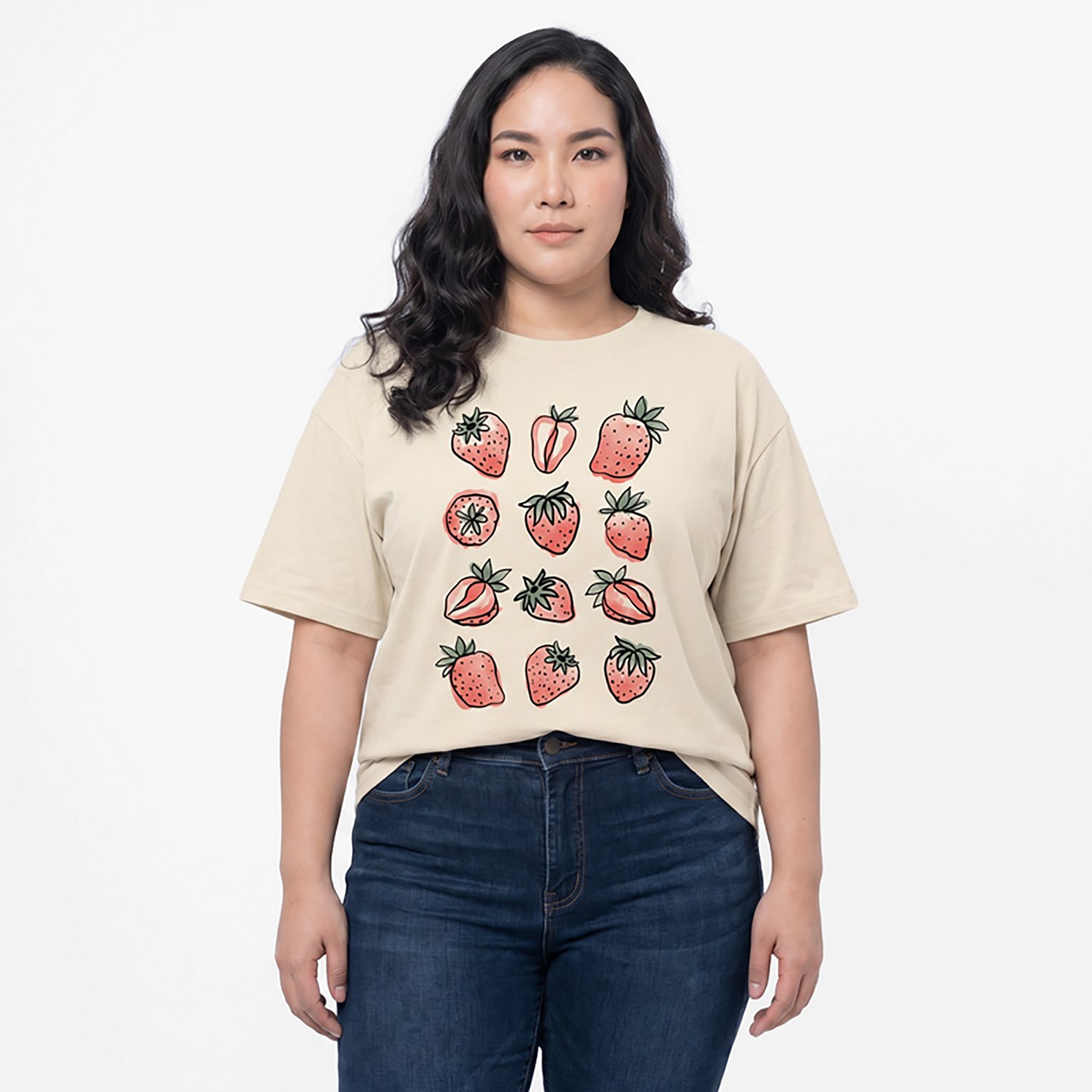 Live Outside the Limits Women's Watercolor Strawberries Oversized Graphic T-shirt