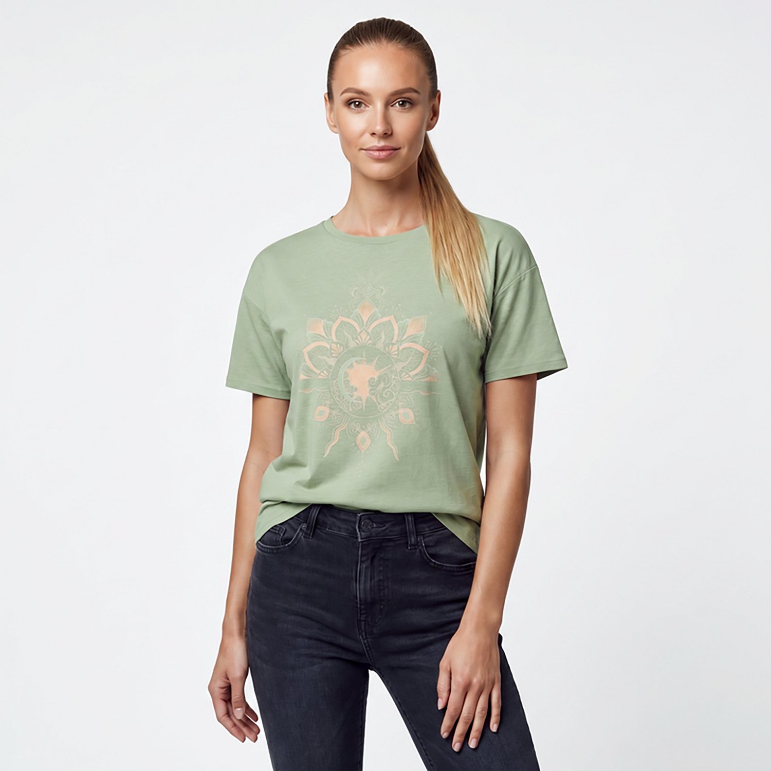 Live Outside the Limits Women's Sun Moon Mandala Oversized Graphic T-shirt - view number 2