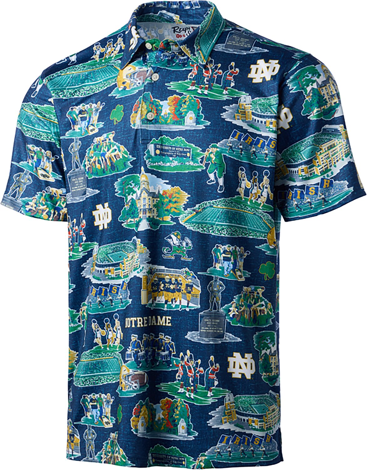 Reyn Spooner Men's Notre Dame Fighting Irish Scenic Performance Button Down Short Sleeve Shirt