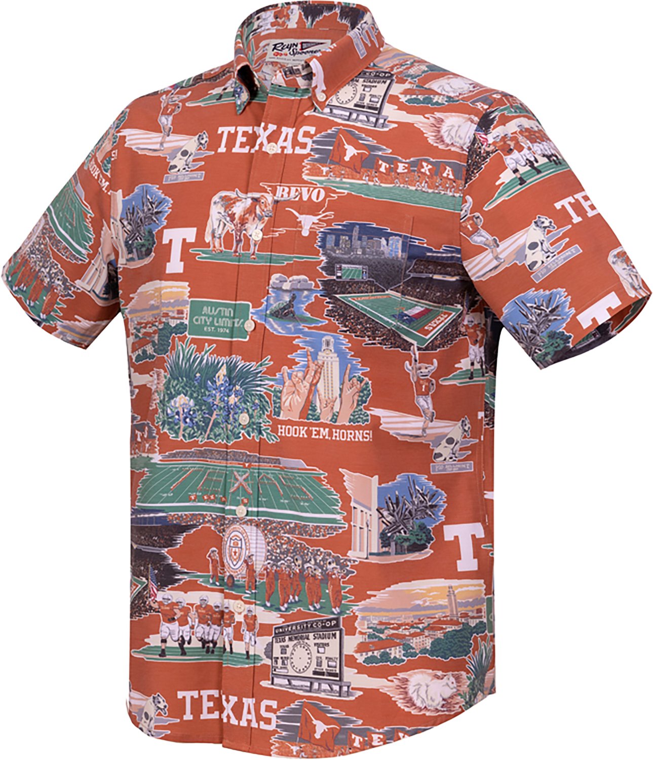 Reyn Spooner Men's Texas Longhorns Scenic Performance Button Down Short Sleeve Shirt