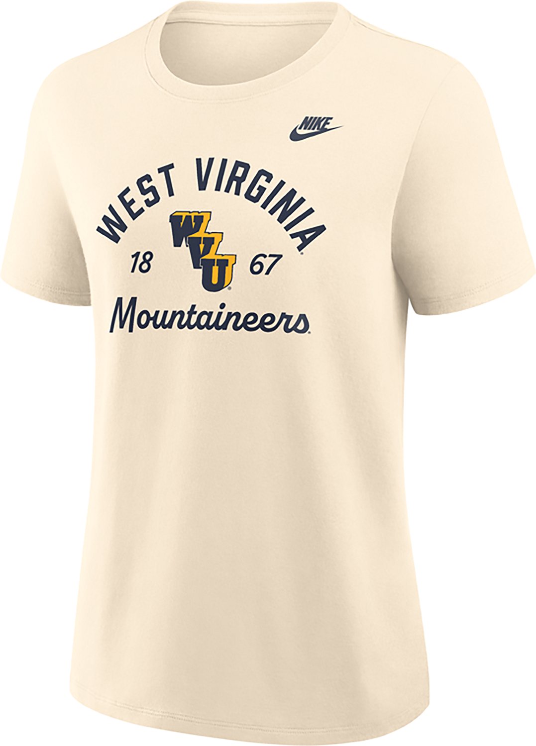 Nike Women's West Virginia University Team Name Arch Over Vault Logo Legacy Graphic T-shirt