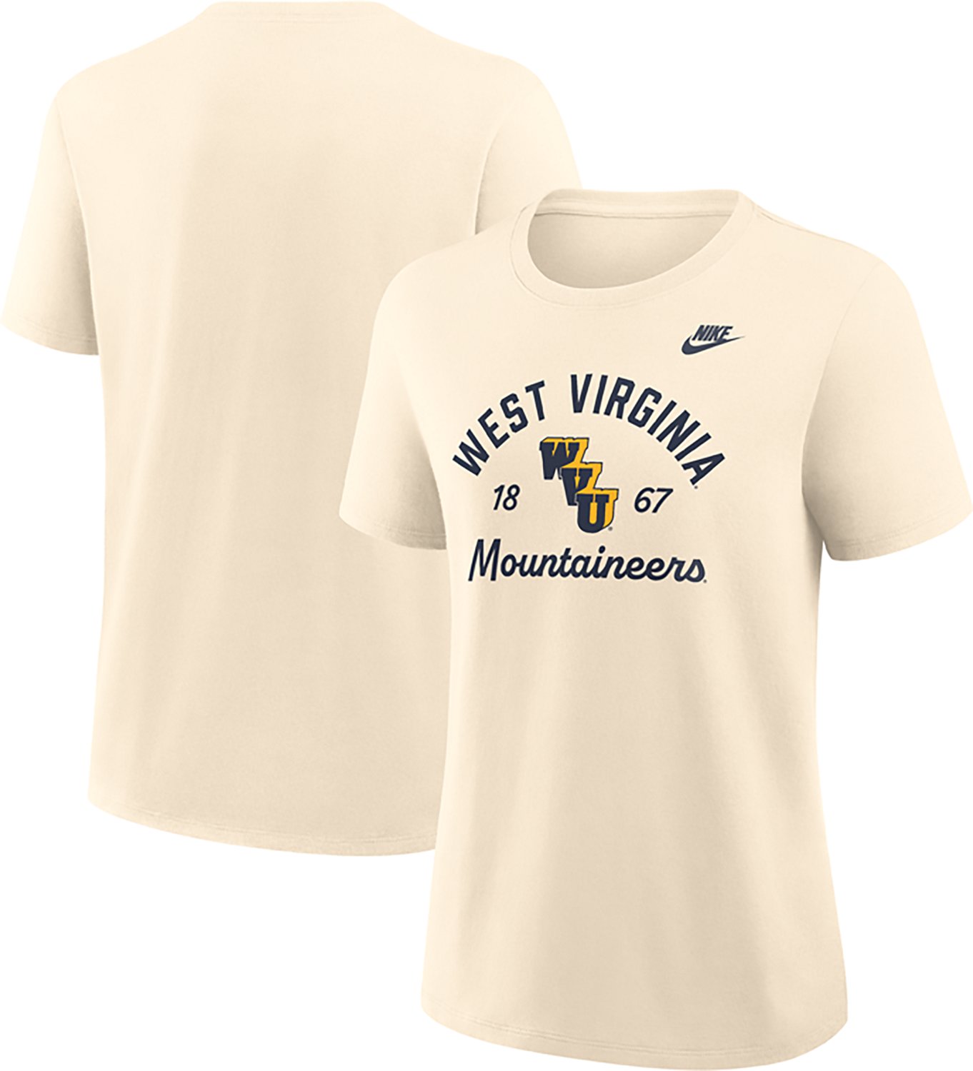 Nike Women's West Virginia University Team Name Arch Over Vault Logo Legacy Graphic T-shirt