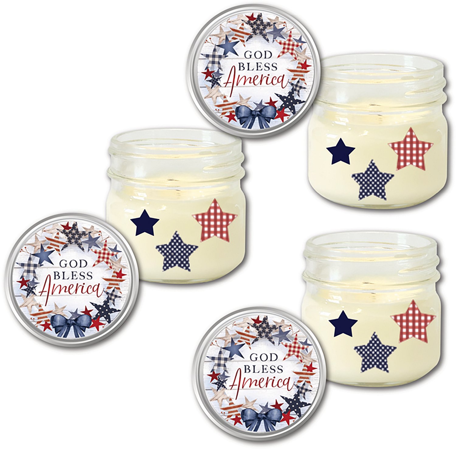 Courtside Market Celebrate 250 God Bless America Wreath 4 oz Citronella Soy Wax Candle 3-Piece Set with Wounded Warrior Project