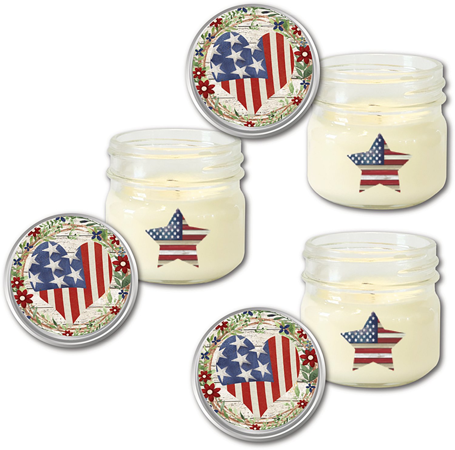 Courtside Market Celebrate 250 Patriotic Heart Wreath 4 oz Citronella Soy Wax Candle 3-Piece Set with Wounded Warrior Project