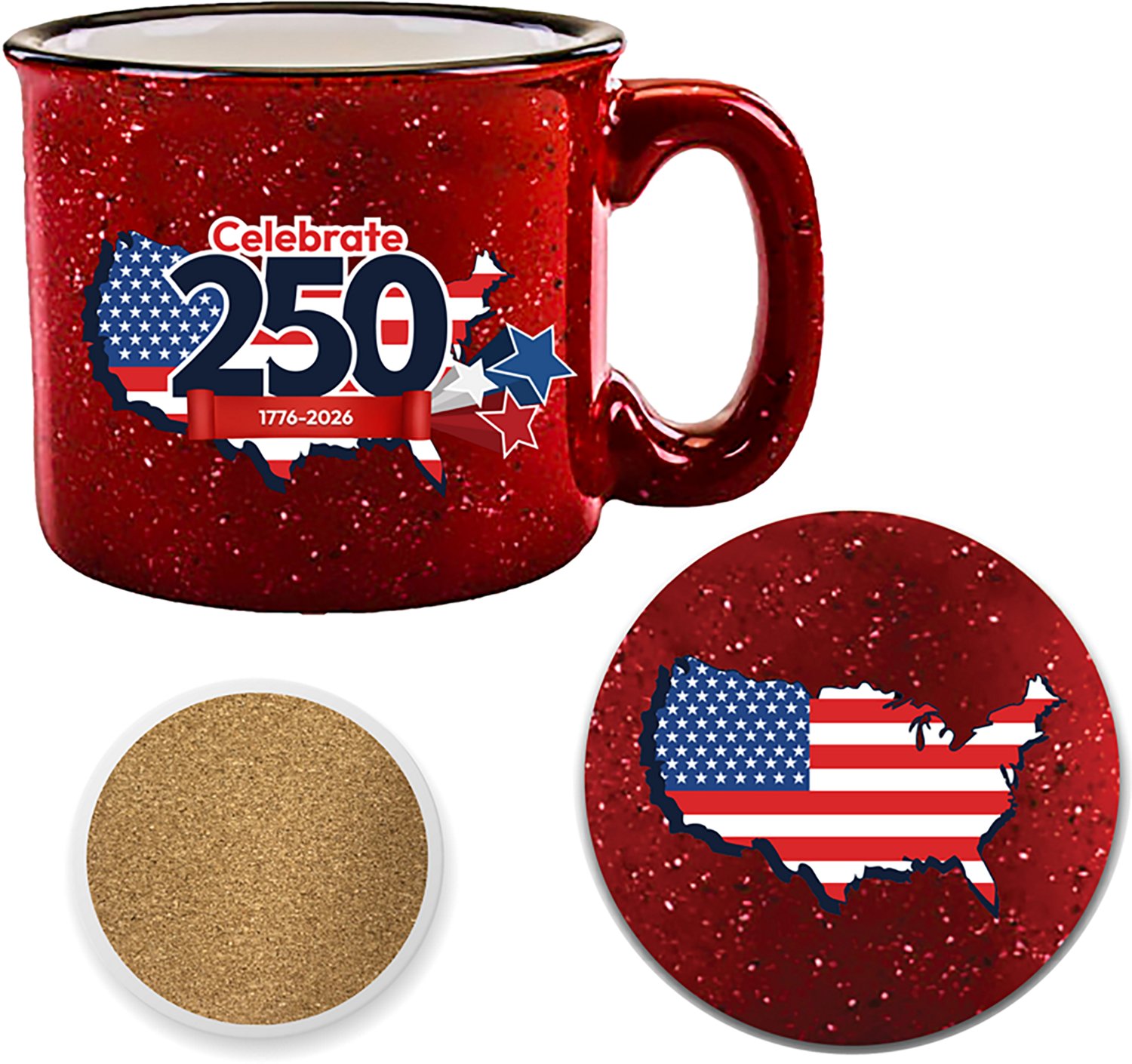 Courtside Market Celebrate 250 USA 19 oz Artisan Ceramic Mug and Coaster Set with Wounded Warrior Project