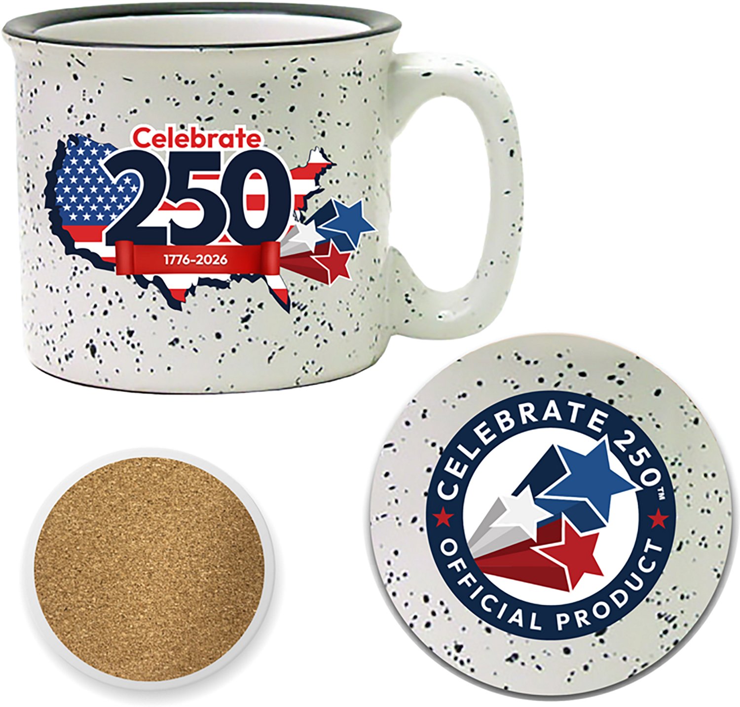 Courtside Market Celebrate 250 USA 19 oz Artisan Ceramic Mug and Coaster Set with Wounded Warrior Project