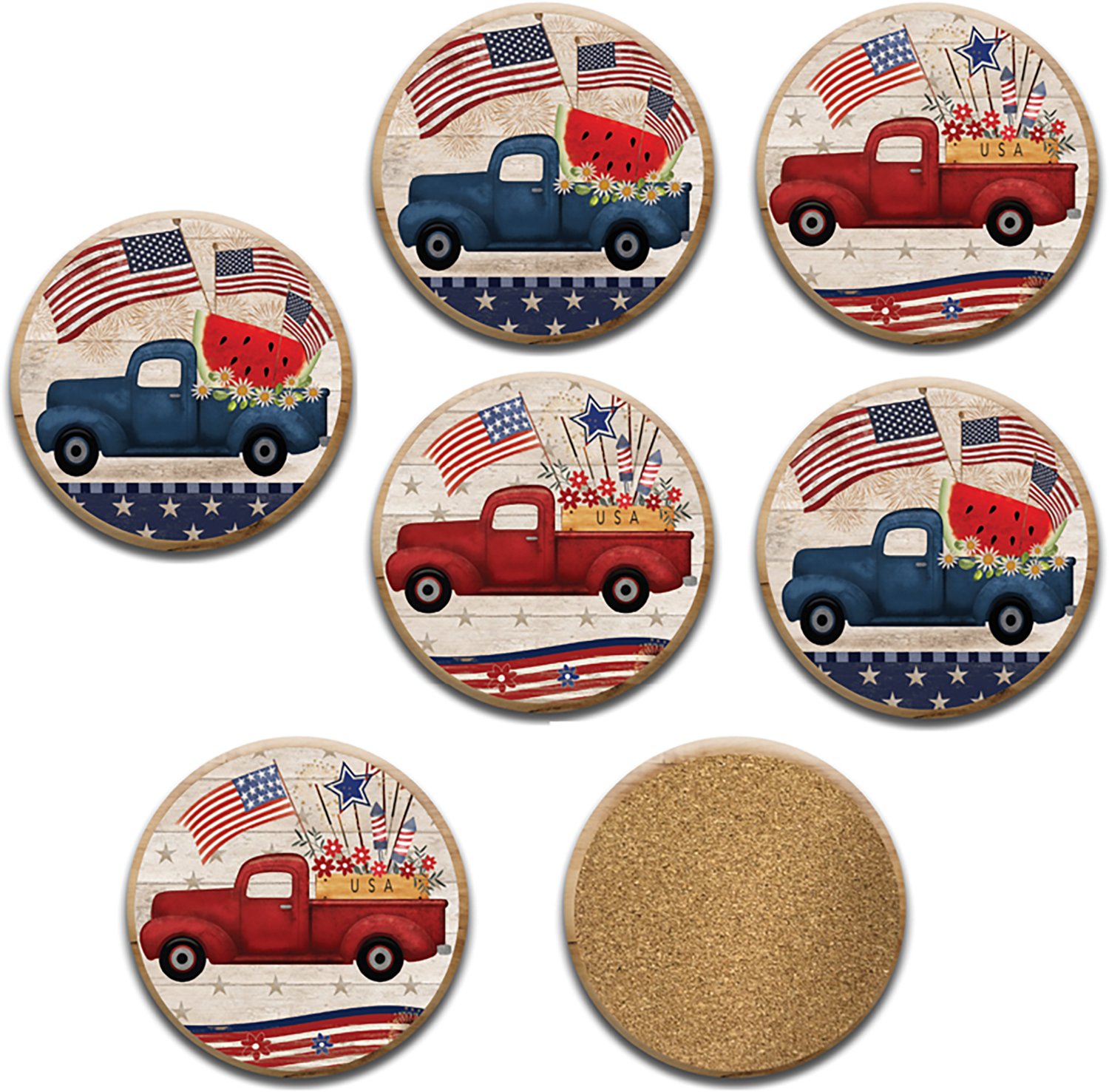 Courtside Market Celebrate 250 Truck Blue Patriotic 6-Piece Ceramic Coaster Set with Wounded Warrior Project