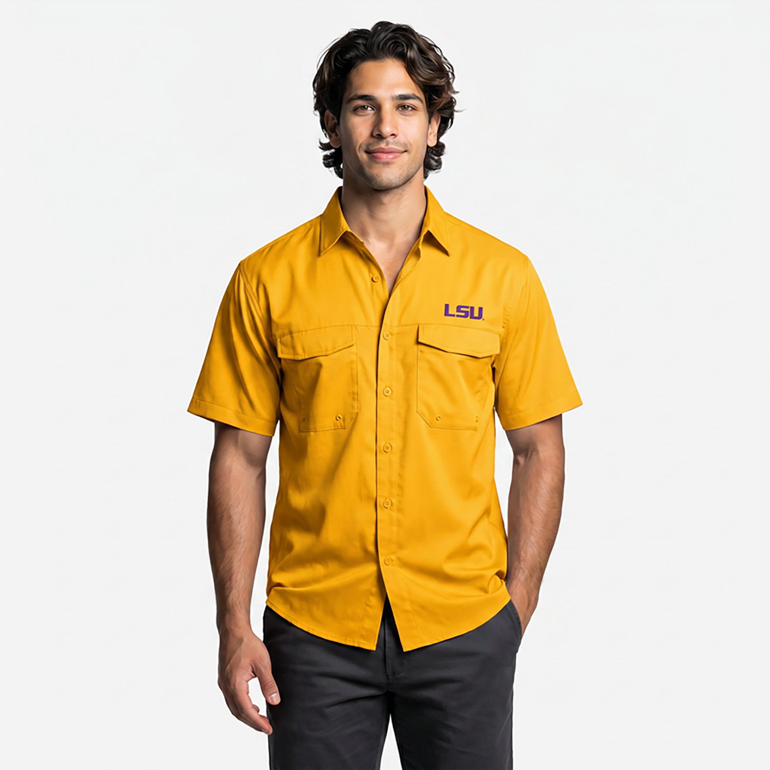 Antigua Men's Louisiana State University Game Day Woven Fishing Shirt