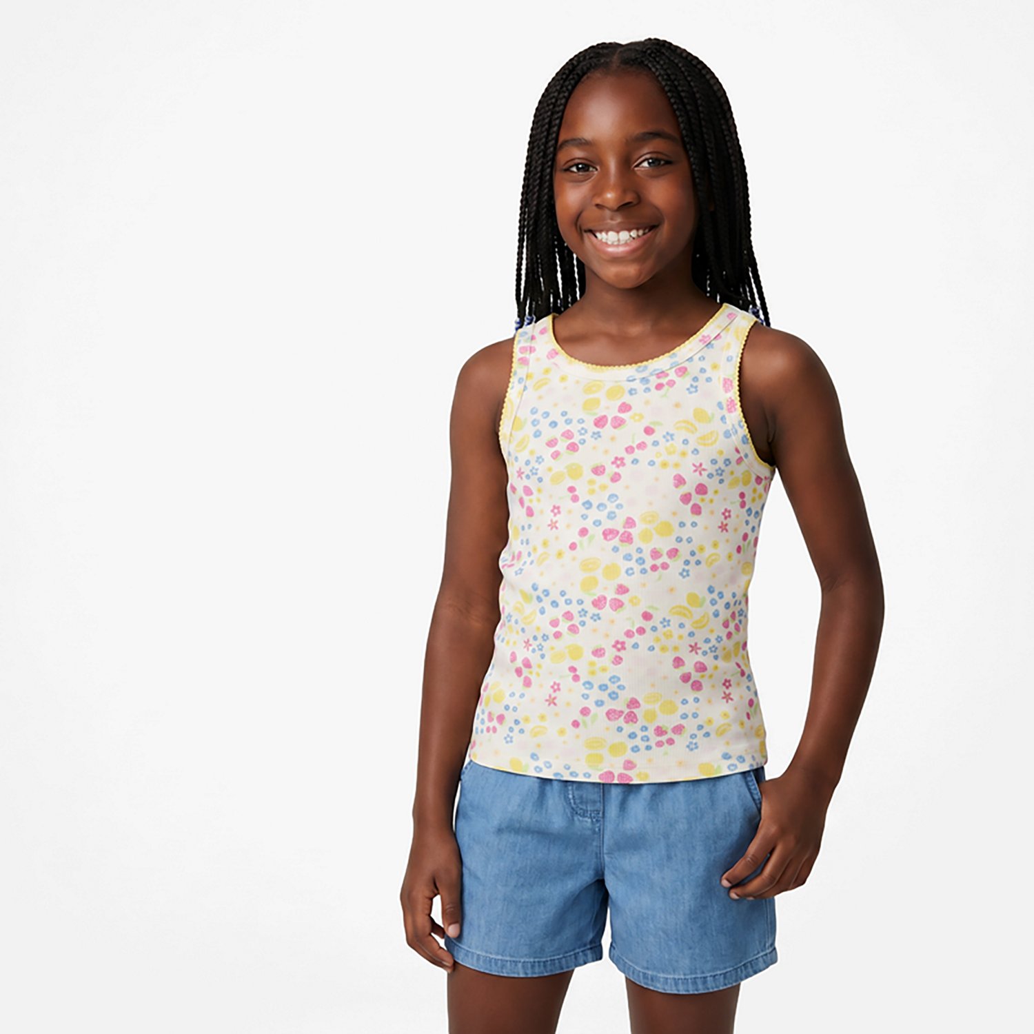 BCG Girls’ Blanket Stitch Printed Rib Tank
