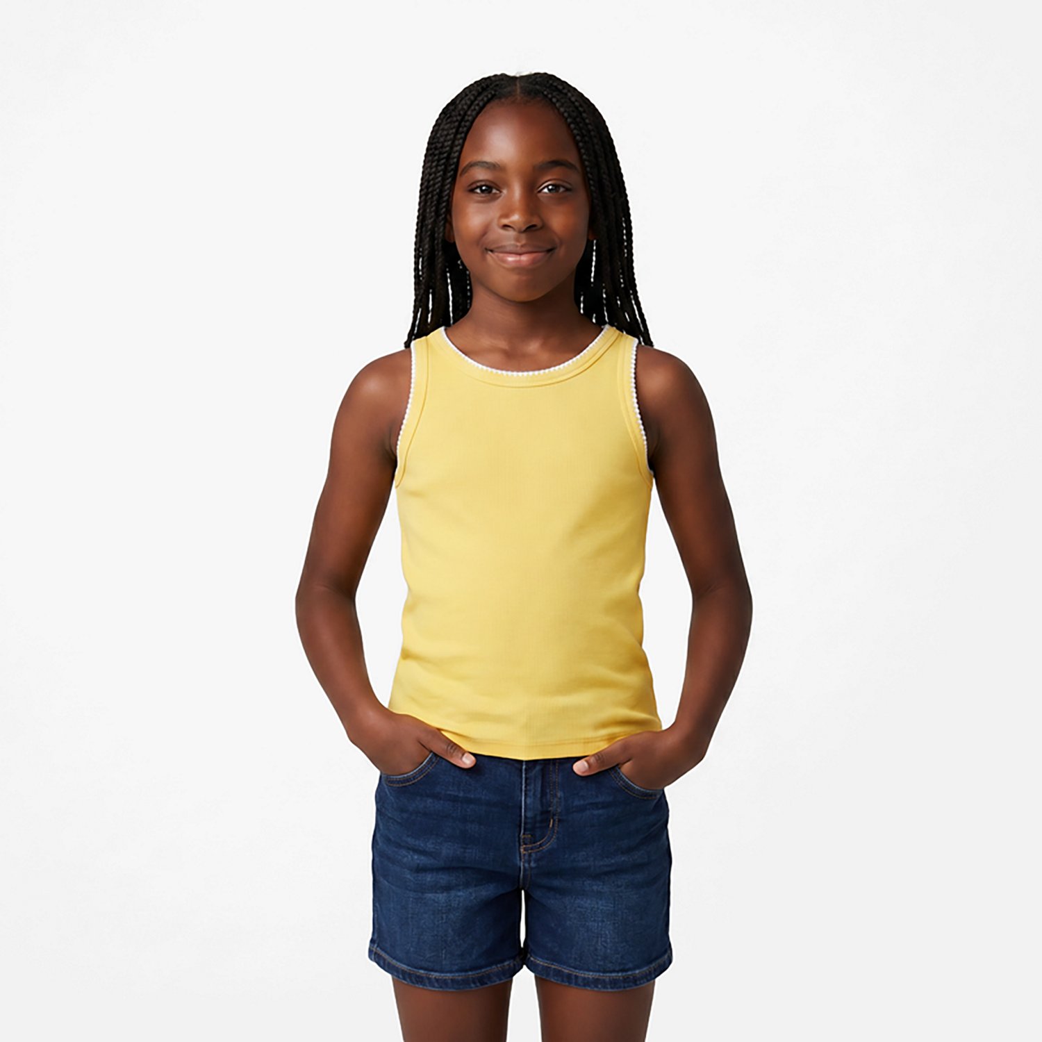BCG Girls' Blanket Stitch Rib Tank