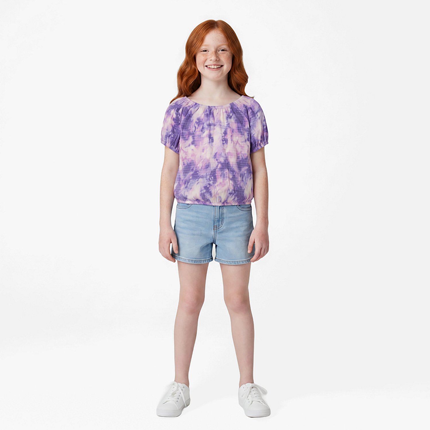 BCG Girls' Puff Sleeve Cinched Short Sleeve T-shirt