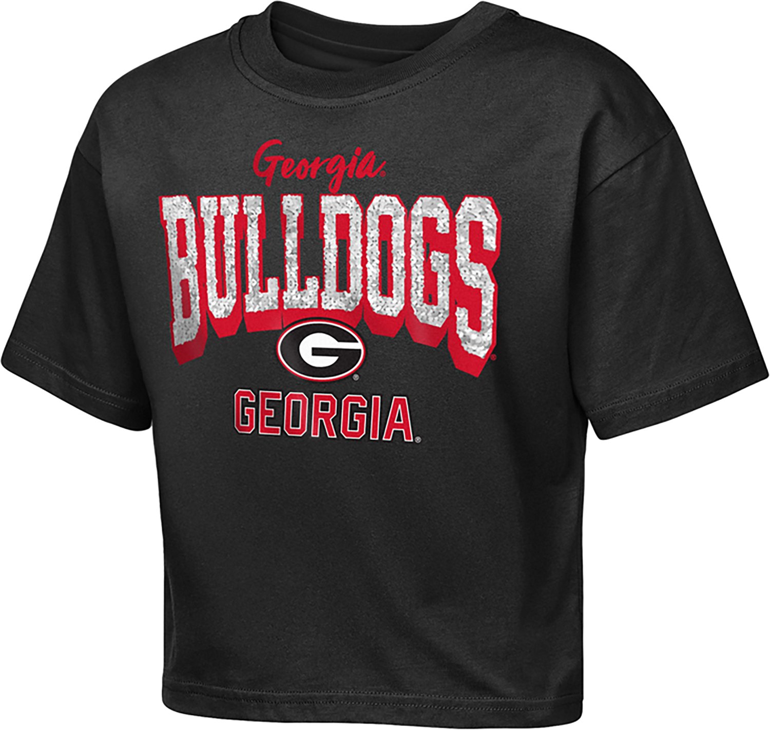 Outerstuff Girls' University of Georgia Sequin Cheer Boxy Graphic T-shirt