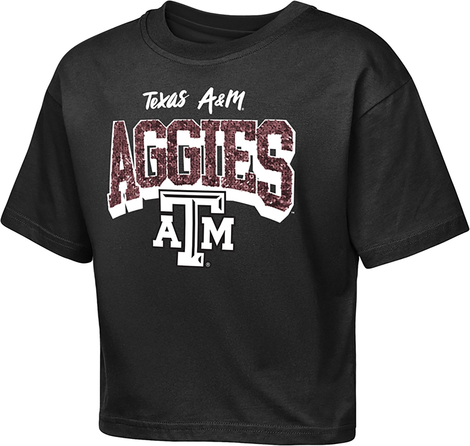 Outerstuff Girls' Texas A&M University Sequin Cheer Boxy Graphic T-shirt