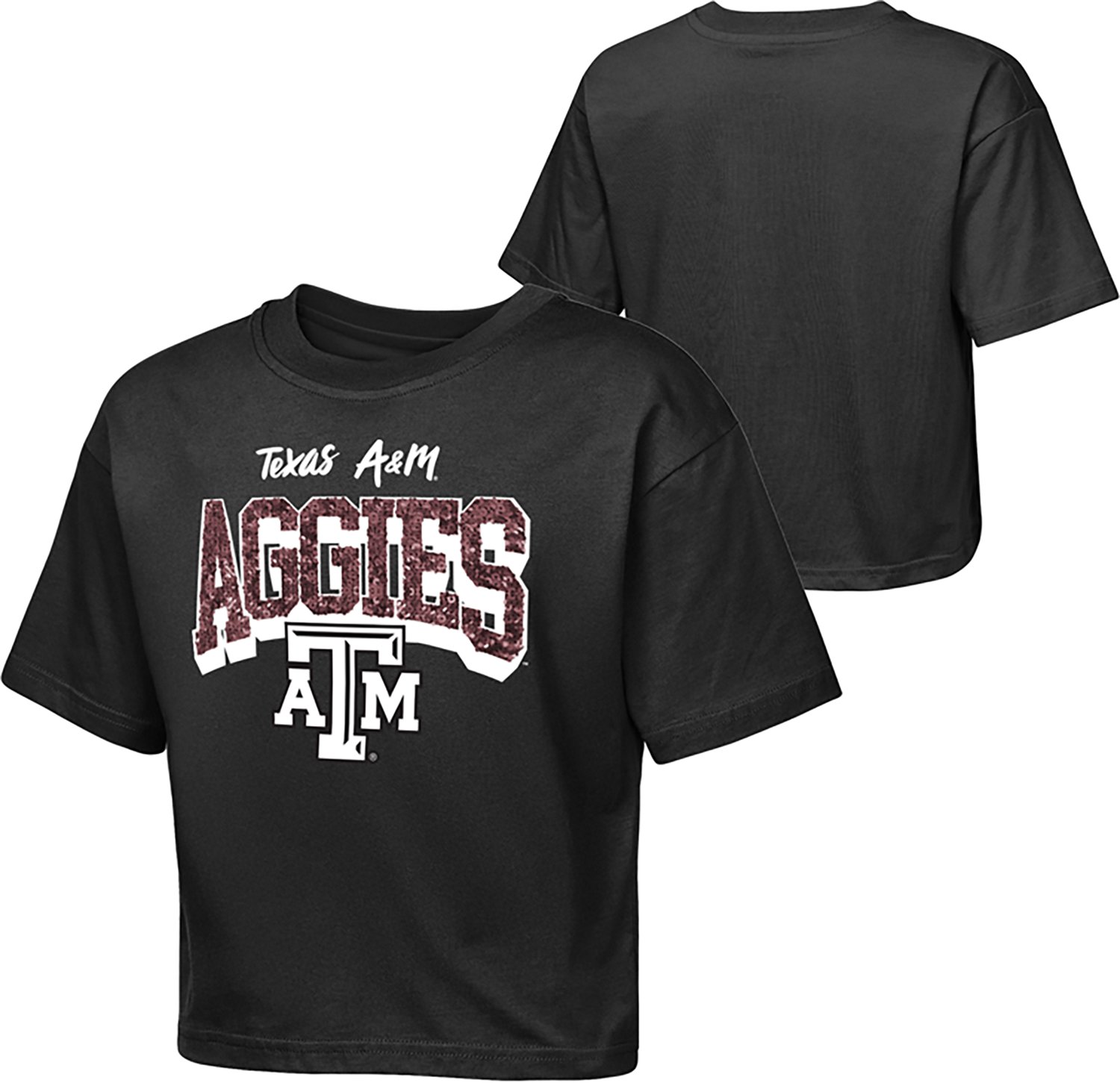 Outerstuff Girls' Texas A&M University Sequin Cheer Boxy Graphic T-shirt