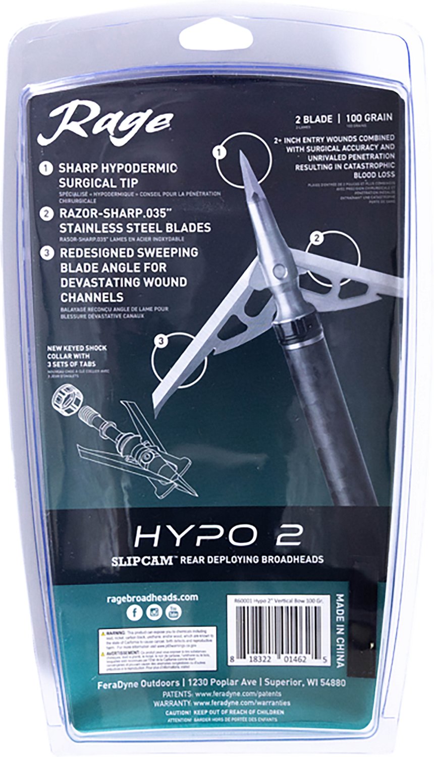RAGE Hypo 2 Series 100gr Broadhead 4-Pack