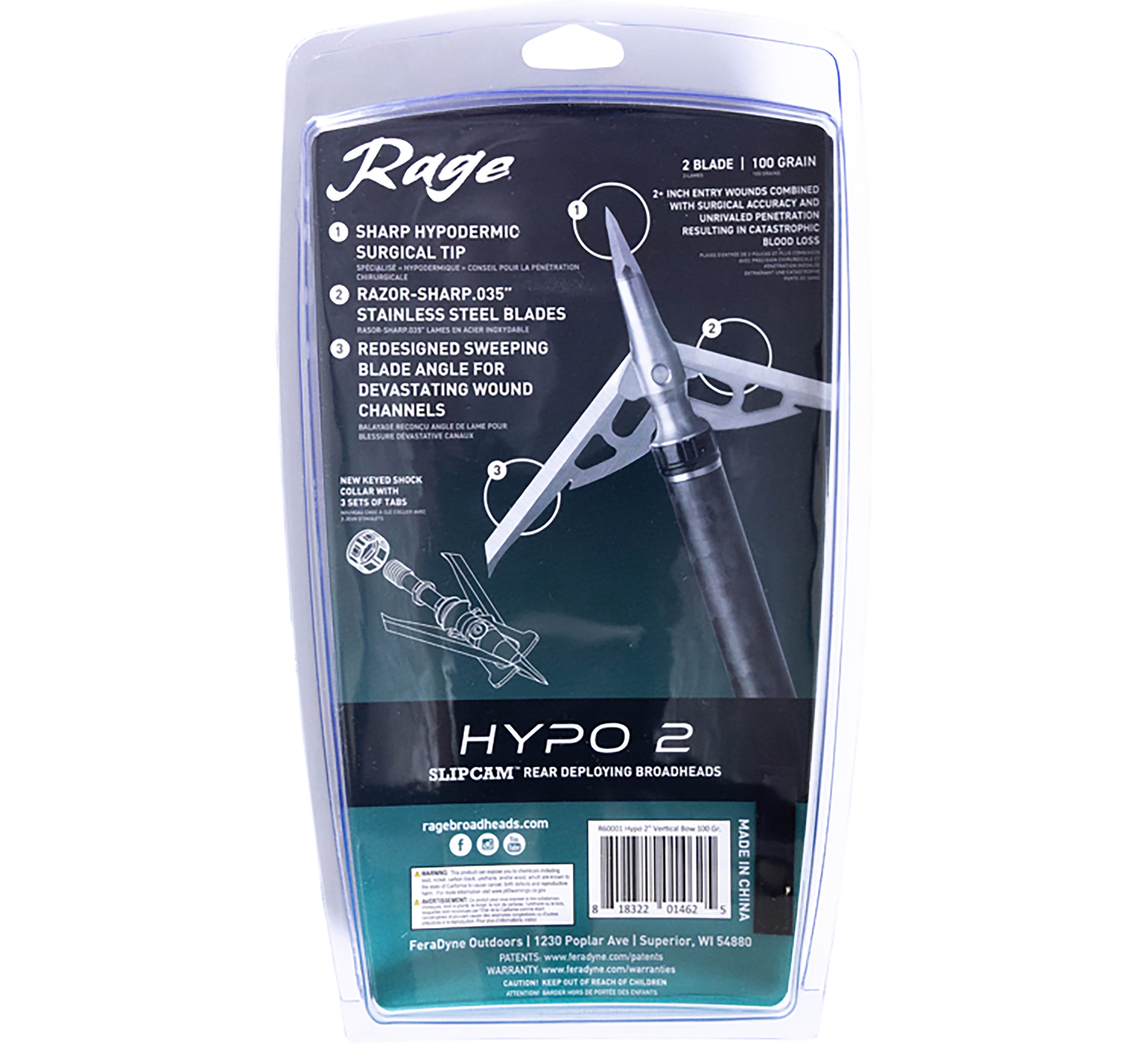 RAGE Hypo 2 Series 100gr Broadhead 4-Pack