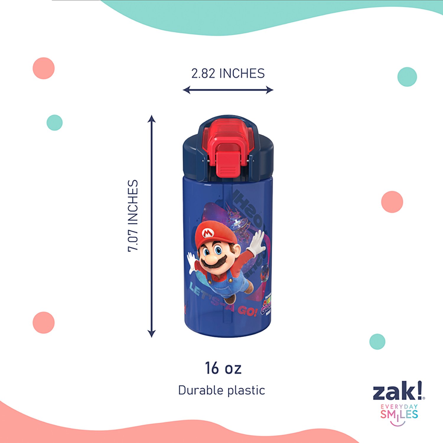 Zak Designs Mario 16 oz Jubilee Straw Water Bottle