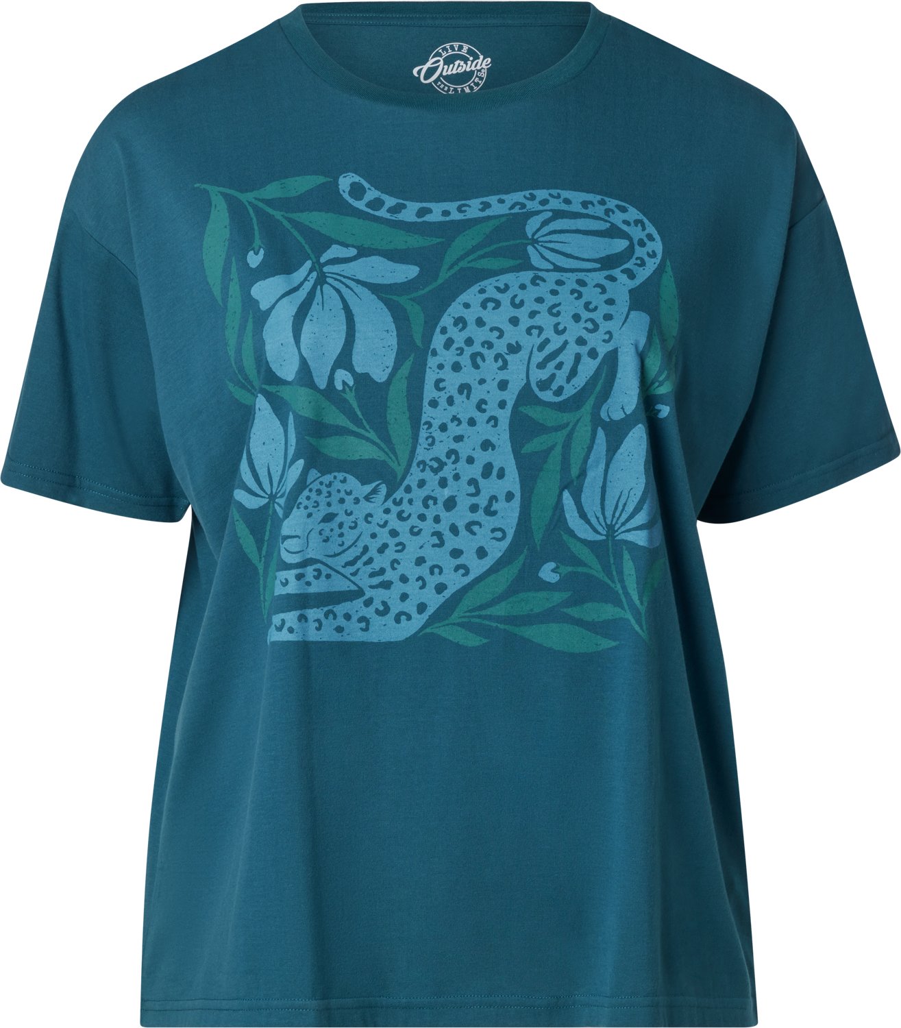 Live Outside the Limits Women's Linocut Leopard Oversized Graphic T-shirt