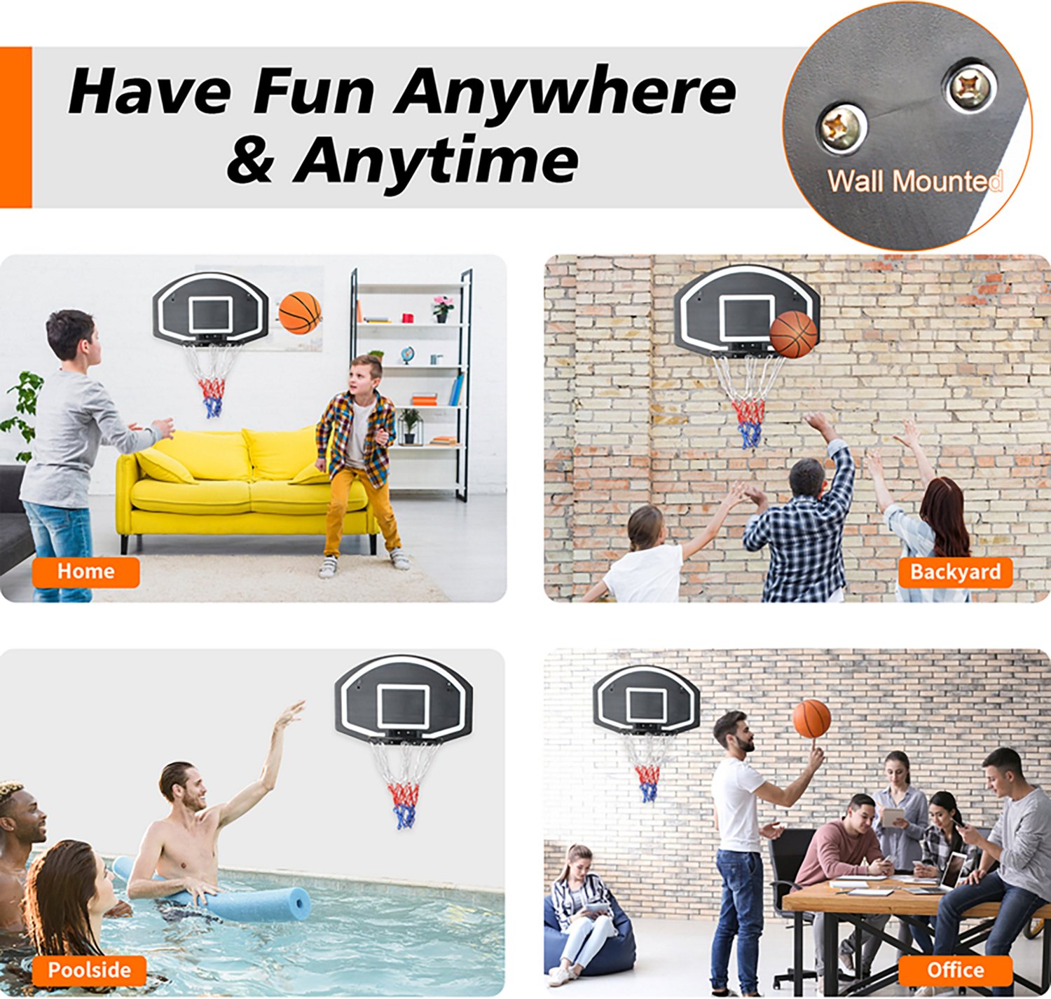 Trustmade 28.5x18 in Wall Mounted Basketball Hoop w/Shatterproof Backboard - view number 3