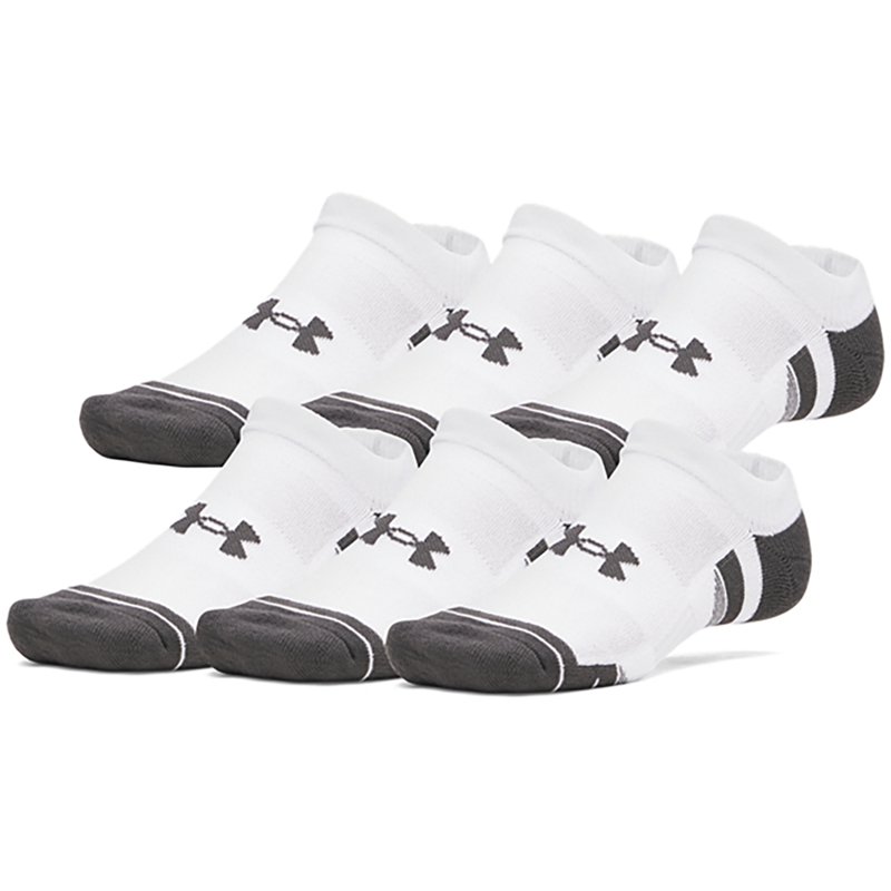 Under Armour Perf Tech 6PK No Show, Men's, Medium, White/Jet Gray