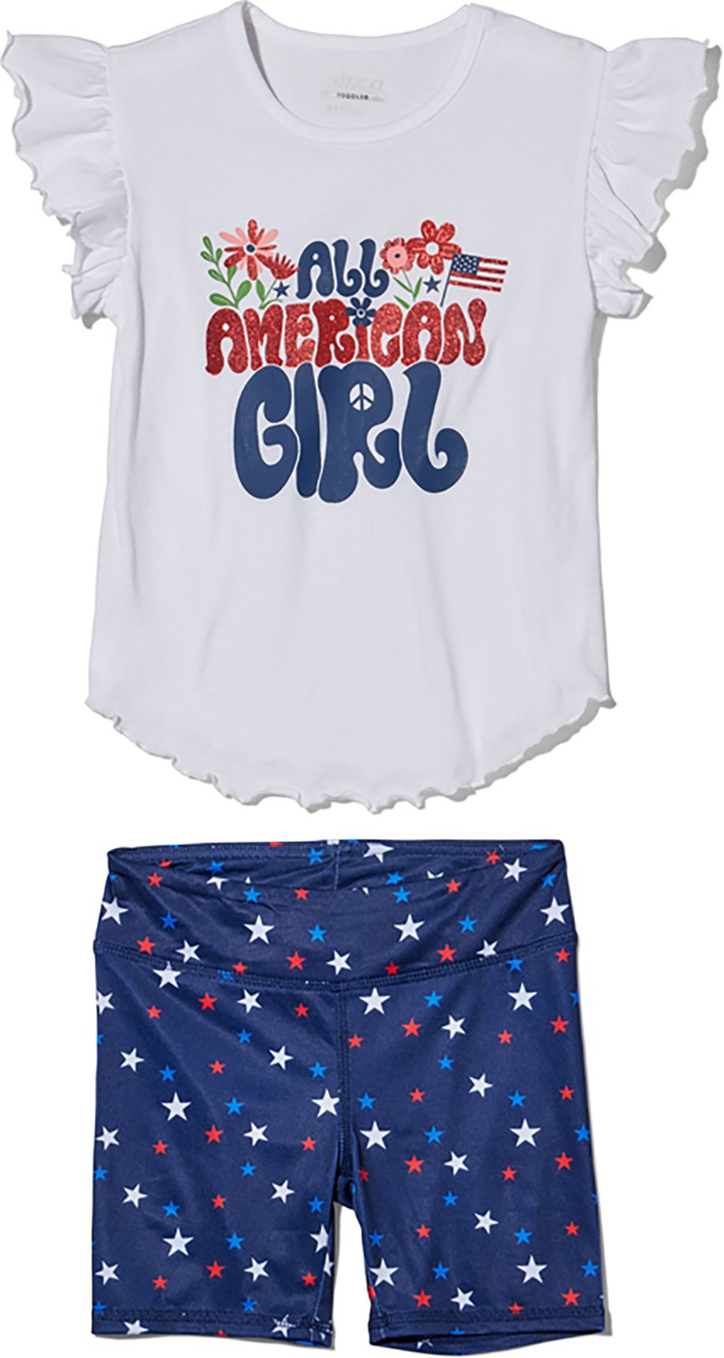 BCG Girls' 2T-4T American Girl Short Sleeve Bike Short Set