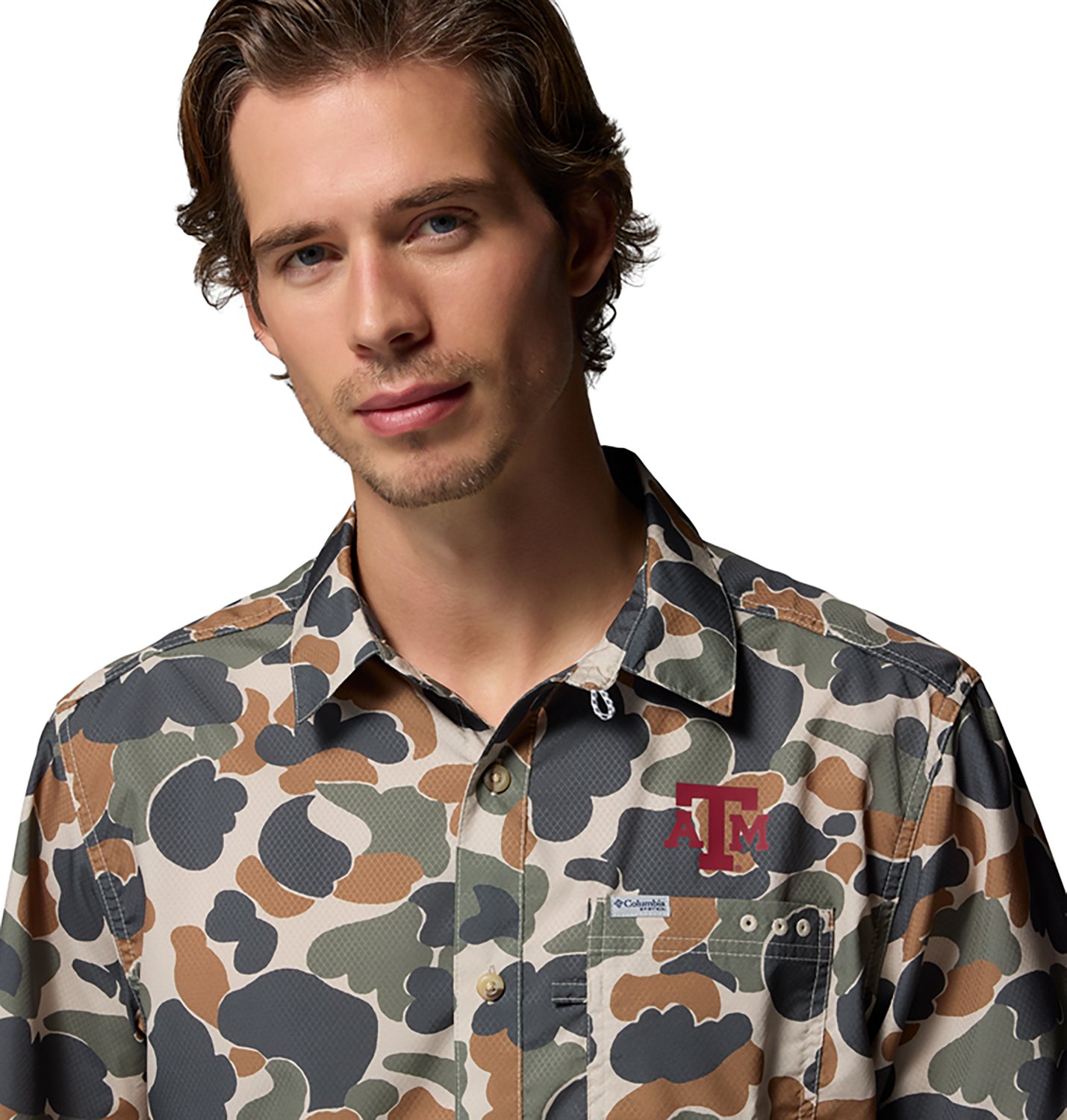 Columbia Sportswear Men's Texas A&M University Collegiate PFG Super Slack Tide Camo Shirt