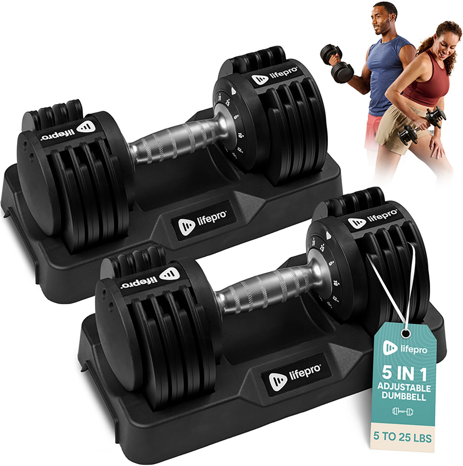 Lifepro PowerUp Plus 25 lb Adjustable Dumbbells 2-Pack