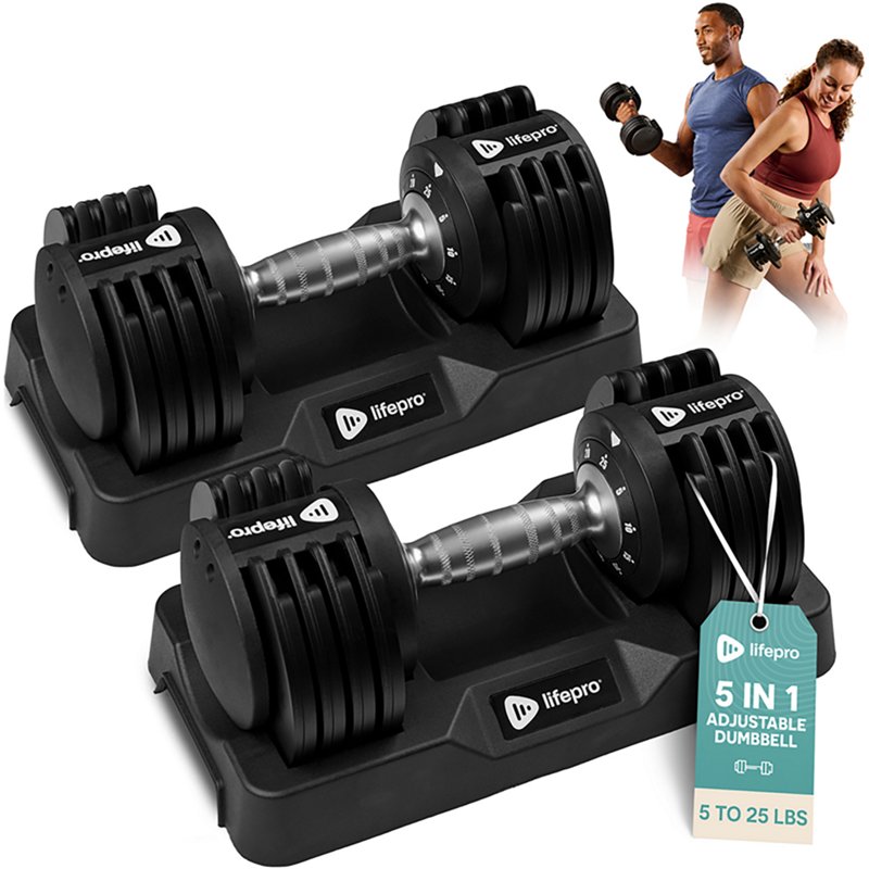LifePro Adjustable Dumbbell Set or Single – Quick-Change Hand Weights, 25lb & 90lb Options – Space-Saving Dumbbells for Home Gym Strengt