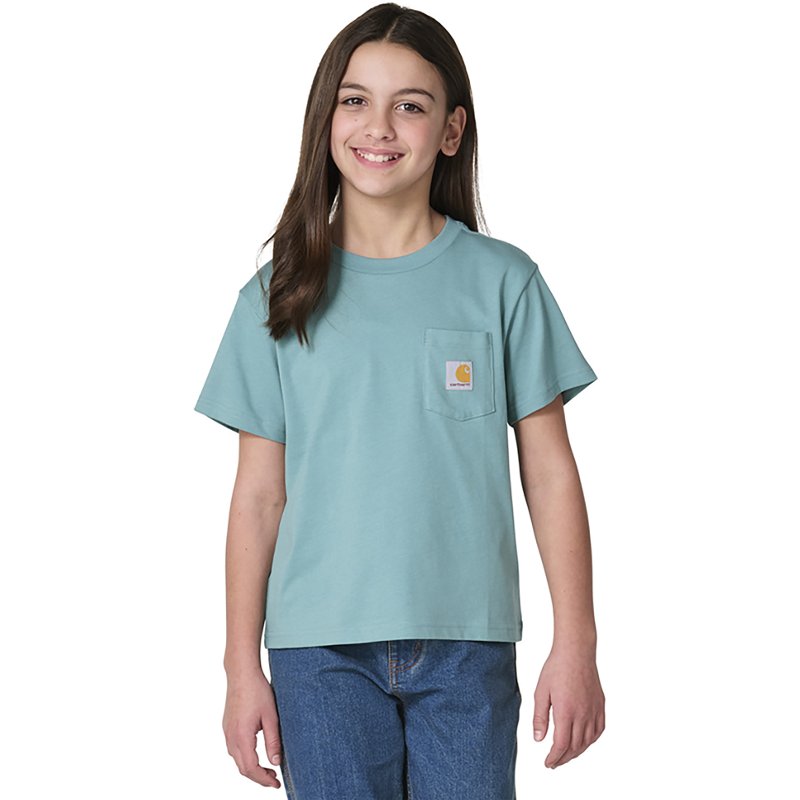 Carhartt Girl's Cotton Girls' Short Sleeve Rodeo T-Shirt (ToddlerChildYouth) | Mineral Blue | M Xc